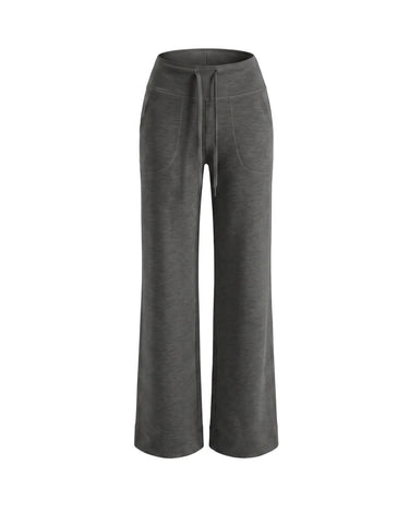 The Rae relaxed pant in dark gray — high-waisted wide-leg drawstring pant, product flat-lay