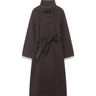 Henrietta Coat in Brown, long belted funnel-collar coat