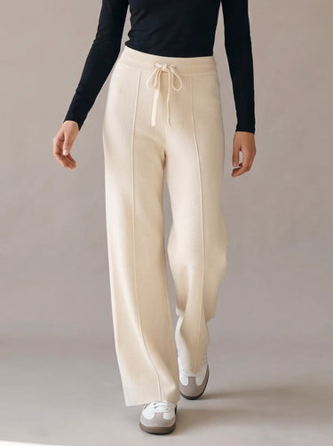 Knit wide-leg drawstring pants, walking