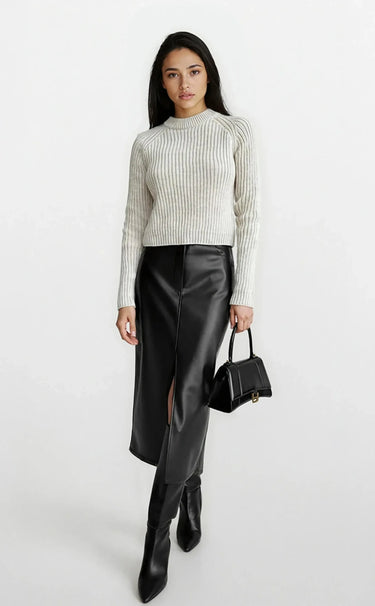 Leather Look Split Skirt