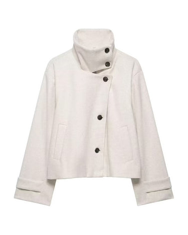 Ottilie Funnel Jacket in white, front flat lay on white