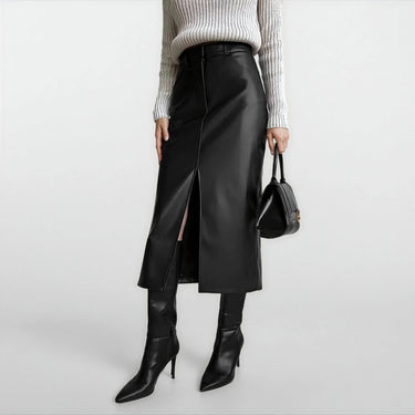 Leather Look Split Skirt