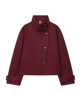 Ottilie Funnel Jacket in burgundy, front flat lay on white