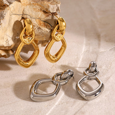 Stainless Steel Hollow Oval Drop Earrings