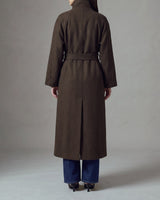 Henrietta Coat in brown, back view with raglan sleeves and centre-back vent