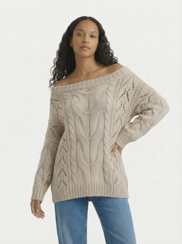 Off Shoulder Cable Knit Sweater