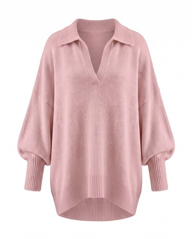 The Lorna Collared Knit in pink — product flat lay