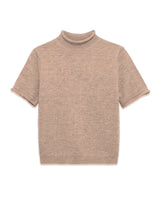 Nora Knit Tee in Camel flat lay with rolled mock neck and cuffs