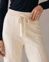 Knit wide-leg drawstring pants, waistband detail
