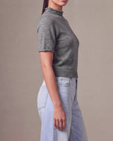 Nora Knit Tee in gray, side view showing cropped fit