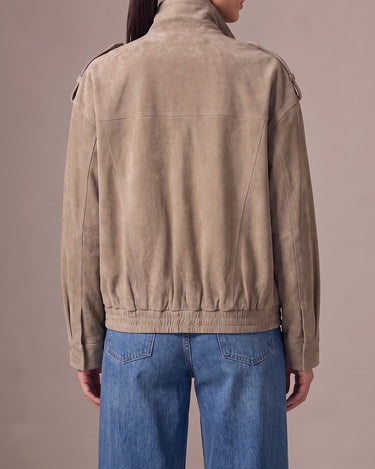 Sullivan Coat in Khaki — back view showing the loose oversized bomber shape
