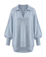 The Lorna Collared Knit in blue — product flat lay