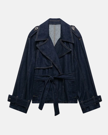 Bleu Ceinture Denim Trench