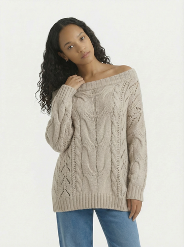 Off Shoulder Cable Knit Sweater