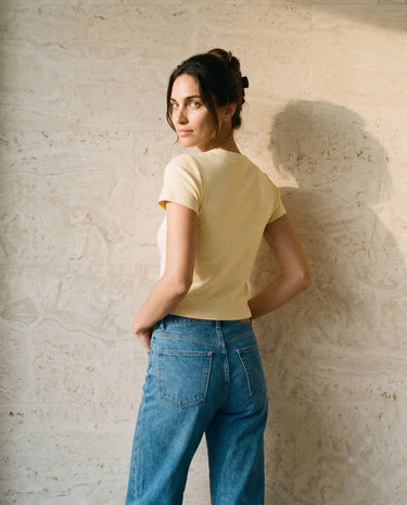 Yellow cotton crew-neck t-shirt, view 4 – Moriel Heritage