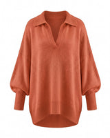 The Lorna Collared Knit in orange — product flat lay