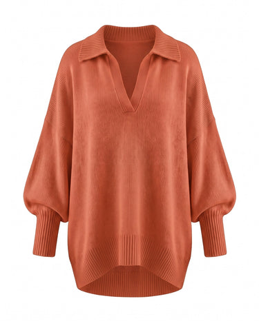 The Lorna Collared Knit in orange — product flat lay