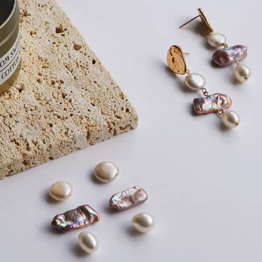 Lavender Natural Baroque Shaped Pearl Earrings