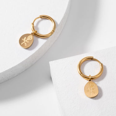 Rose Pendant Earrings in Gold-Plated Titanium Steel