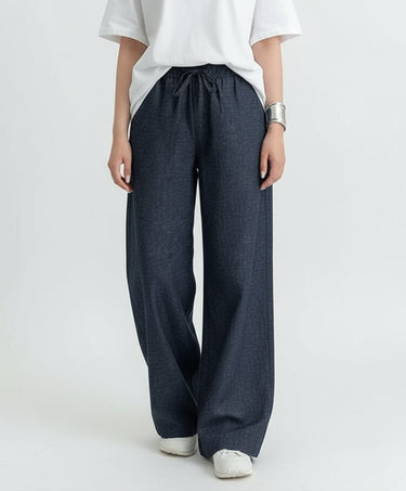 Navy Drawstring Linen Pant