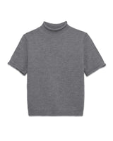Nora Knit Tee in Gray flat lay with rolled mock neck and cuffs