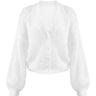Marisol Knit Cardigan in White - sheer open knit mohair-style cardigan with pearl buttons and balloon sleeves, product shot