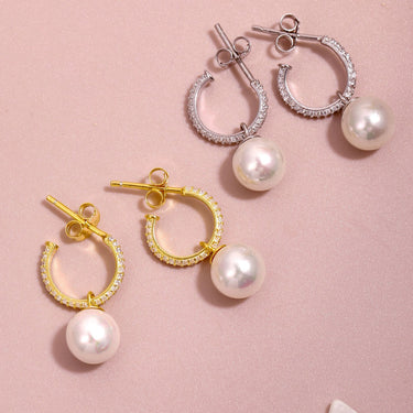 Pearl Drop Earrings with Crystal Hoops