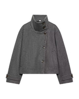 Ottilie Funnel Jacket in dark gray, front flat lay on white