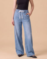 Isla Stretch Denim Jeans in True Blue, styled with a black tank and black pointed flats
