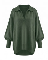 The Lorna Collared Knit in green — product flat lay