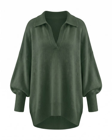 The Lorna Collared Knit in green — product flat lay