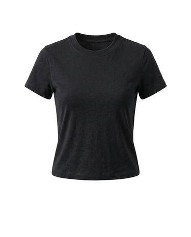Black cotton crew-neck t-shirt, view 2 – Moriel Heritage