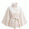 The Lorenne cape coat in white — belted wool cape with stand collar, product flat lay