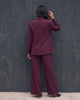 The Aliya Burgundy Blazer Set in burgundy — full suit, back view on model
