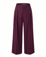 The Aliya Burgundy Blazer Set in burgundy — wide-leg tailored trousers, product flat-lay