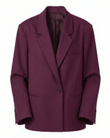 The Aliya Burgundy Blazer Set in burgundy — one-button tailored blazer, product flat-lay