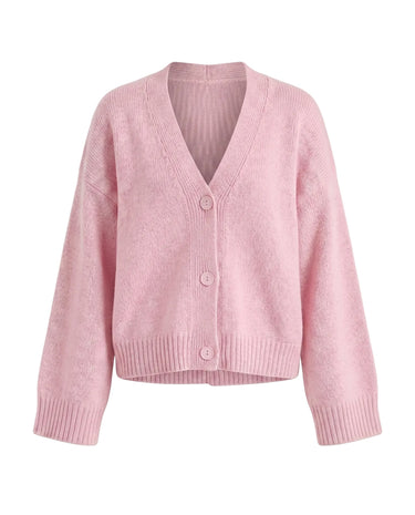 Pink chunky knit cardigan with button front – Moriel Heritage