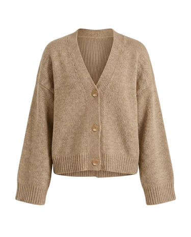 Khaki chunky knit cardigan with button front – Moriel Heritage