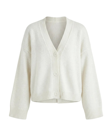 White chunky knit cardigan with button front – Moriel Heritage
