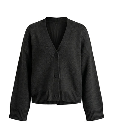 Black chunky knit cardigan with button front – Moriel Heritage