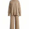 Arden Knit Lounge Set in khaki — high-neck knit sweater and wide-leg knit trousers, two-piece flat lay