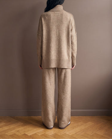 Arden Knit Lounge Set in khaki — full back view on model showing the relaxed drape