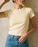 Yellow cotton crew-neck t-shirt, view 3 – Moriel Heritage