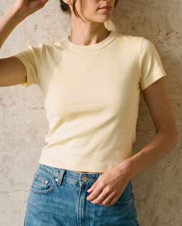 Yellow cotton crew-neck t-shirt, view 3 – Moriel Heritage
