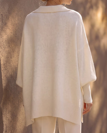 The Lorna Collared Knit in ivory — back view on model