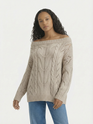 Off Shoulder Cable Knit Sweater