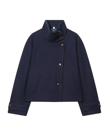 Ottilie Funnel Jacket in navy, front flat lay on white