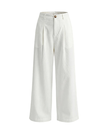 Belle Tailored Pants in white — high-rise wide-leg pleated trousers, product flat-lay