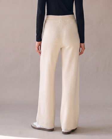 Knit wide-leg drawstring pants, back view