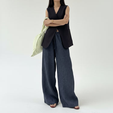 Navy Drawstring Linen Pant